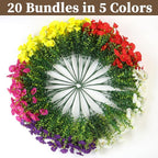 20PCS Artificial Fake Flowers for Outdoors/Indoors, Faux Silk Colorful Morning Glory with Eucalyptus, UV Resistant Realistic Floral Arrangement for Garden Porch Window Box Home Balcony Yard (5 Colors)