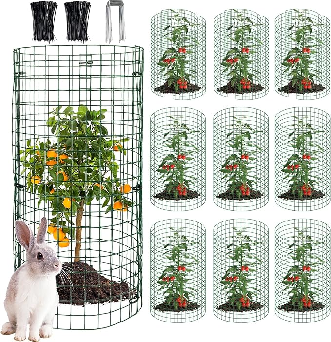 succulentlovers 10 Sets 20"x 12" Wire Plant Protector from Animals, Plant Protector Cages with Zip Ties & Stakes, Garden Plant Protectors Chicken Wire Plant Covers for Flower and Vegetables Protection