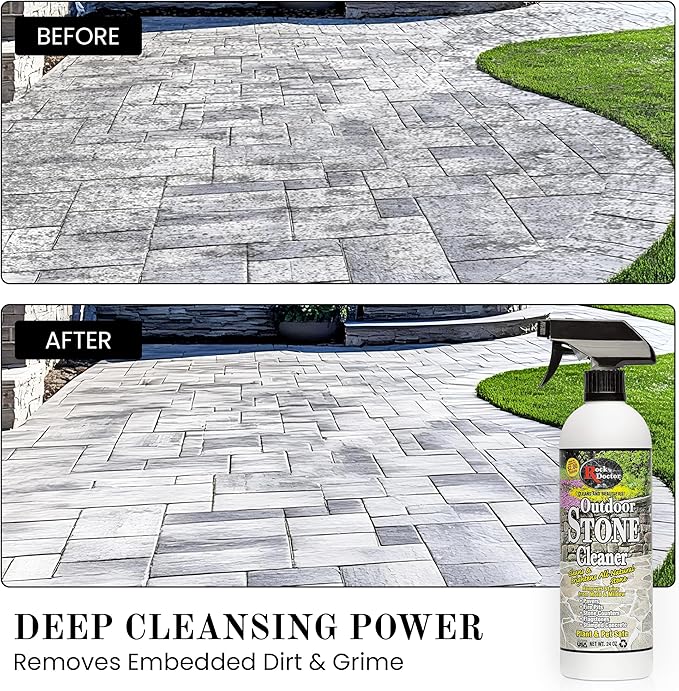 Rock Doctor Outdoor Stone Cleaner, Natural Cleaning Solution Removes Stains and Discoloration, Brightens Granite, Pavers, Fire Pits, and Concrete, Plant and Pet Safe, 24 oz Pack of 1