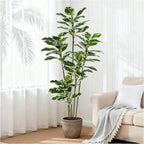Artificial Rubber Plant 6FT Faux Plants Indoor Fake Rubber Tree with White Planter, Tall Fake Plants Potted Tree Floor Plant in Pot, Artificial Trees for Home Office Room Outdoor Decor