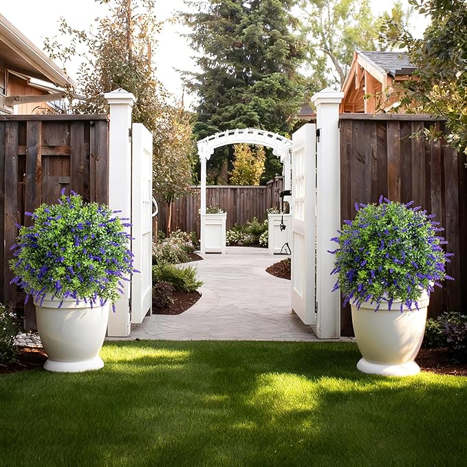 Bailikang 2PCS Artificial Lavender Boxwood Topiary Ball Bush with Ground Spike Fake Evergreen Shrubs Bushes Plants UV Resistant Faux Greenery Shrubs, Fake Green Boxwood Plants for Garden, Yard, Porch