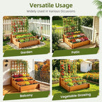3-Tier Raised Garden Bed with Trellis, 43.3" H Fir Wood Planter Box with Non-Woven Liner, Vertical Climbing Plant Support for Patio Yard, Outdoor Grow Beds for Flowers Herbs Vegetables Fruits