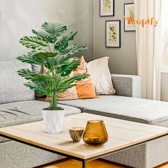 Toopify 28"" Fake Plants Large Artificial Monstera Faux Plants Indoor with White Pot for Home Office Living Room Decor, Green