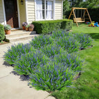 24 Bundles Artificial Plants Flowers Outdoor, Faux Lavender Flowers Fake Monkey Grass UV Resistant Plastic Plant for Porch Garden Patio Window Home Decor, Purple
