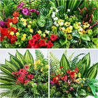 Alupssuc 24 Pcs Artificial Plants Flowers for Outdoors, Realistic Faux UV Resistant Greenery & Silk Flowers,Fake Plastic Shrubs Stems No Fade for Indoor Outside Garden Patio Spring Planter Home Decor