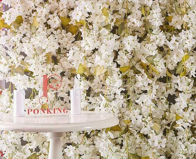 Flower Garland, Artificial Hydrangea Vine Flowers, Hanging Fake Hydrangeas Vine for Room Anniversary Wedding Birthday Christmas Wall Arch Decor, 2 Pcs, Floral Garland, White Flower
