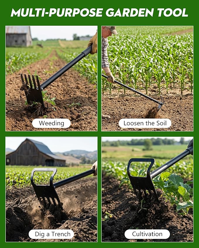 Garden Hoe, 2-in-1 Garden Hoe, 60" Adjustable Handle, Sharp Blade, Efficient Weeding & Tilling Tool for Gardening