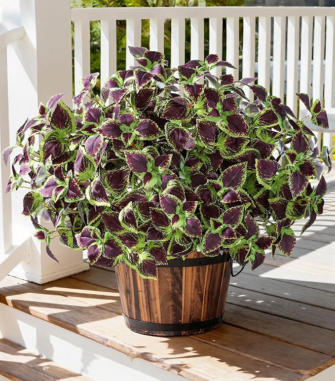 Artificial Greenery Plants Outdoor, 5 Pcs Faux Coleus Plants UV Resistant Silk Plants with Stems, Fake Plants for Outside Garden Patio Hanging Planter Pathway Front Porch Decoration(Brown)