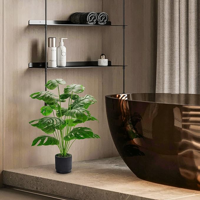 Der Rose 28" Fake Plants Large Artificial Monstera Faux Potted Plants Indoor Tall in Black Pots for Outdoor Floor Front Porch Decor