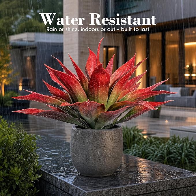 Ttranewsoo Artificial Agave Plants,Large UV Resistant Fake Agave Planters for Indoor and Outdoor Decorating Tropical Plant Succulents Greenery Indoor Decor (2Pack,22" Red)