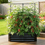 Galvanized Raised Garden Bed with Trellis for Climbing Plants Outdoor,Metal Vertical Garden Planter Box for Patio,Heavy Duty Elevated Garden Bed for Vegetables Tomatoes Cucumbers Flowers Herbs,Black
