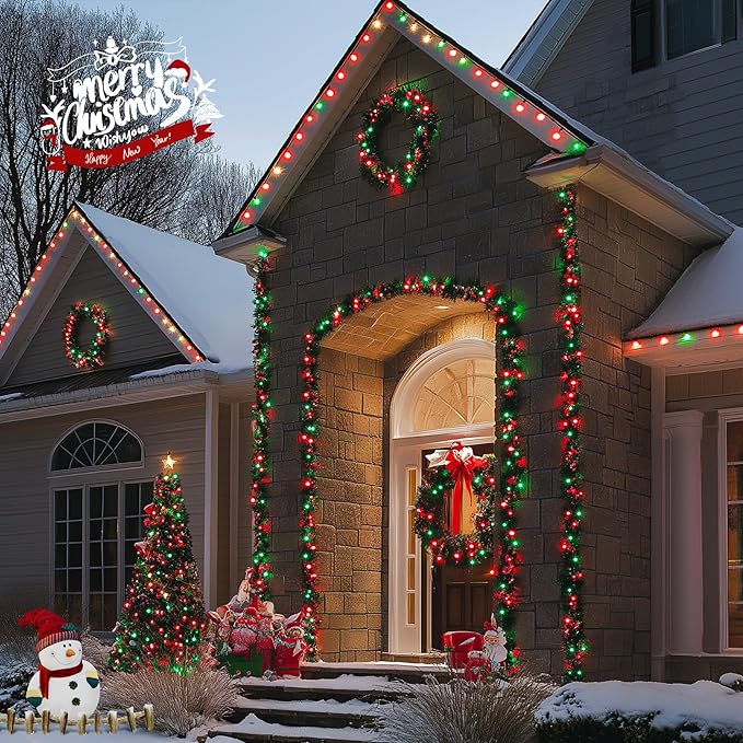JMEXSUSS 200 LED Red and Green String Lights Outdoor, 66ft Christmas String Lights Indoor Clear Wire Plug in for Bedroom Party Christmas Tree Halloween Christmas Decorations
