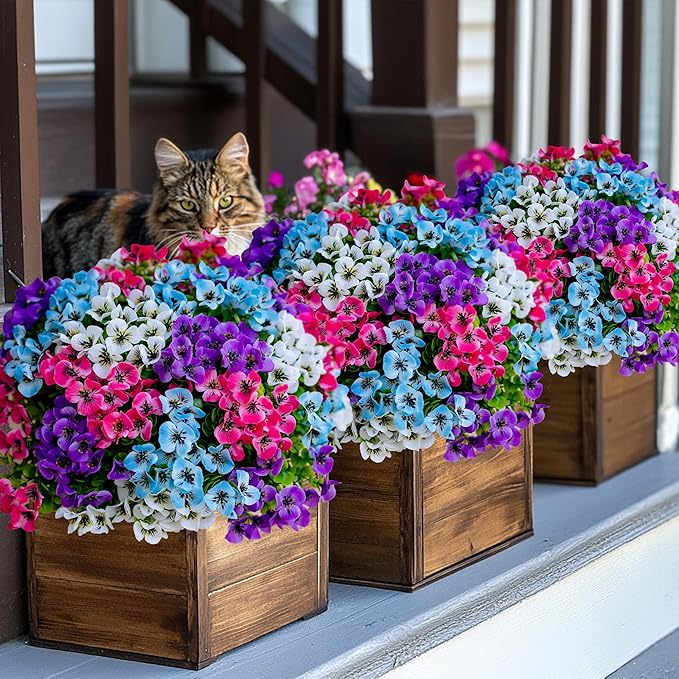 Artificial Flowers Outdoor Shrubs - 16 Bundles Fake Plants UV Resistant No Fade Faux Plastic Greenery Home Garden Porch Decoration Indoor (1, Multi 16-5)