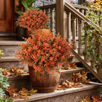 Artificial Fall Flowers Outdoor Fake Mums - 16 Bundles Fake Plants UV Resistant No Fade Faux Plastic Greenery Garden Porch Patio Fall Home Decor (Green Orange)