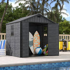 UDPATIO Resin Storage Shed 8 x 6 FT, Plastic Outdoor Storage Shed with Floor Outdside Storage Garden Patio Sheds with Lockable Door for Bike, Garbage Can, Tool, Dark Grey