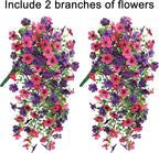 Artificial Faux Hanging Flowers Plants for Spring Outdoor Outside Decoration, 2 PCS Fake Silk Daisy with Eucalyptus UV Resistant Realistic Trailing Vines for Balcony Patio Porch (Darkpurple+Hotpink)