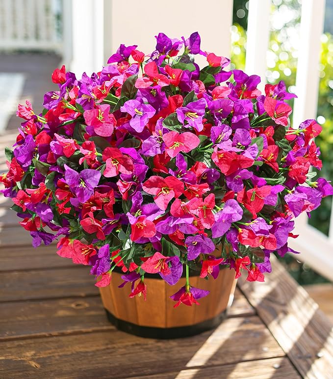 Ivydale Artificial Flowers for Outdoors Fake Bougainvillea Spring Summer Outside Decor, 4 Bundles UV Resistant Faux Flowers for Outdoor Planters Realistic Silk Plants Patio Porch Window Garden Home