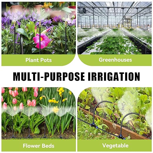 50FT 360° Adjustable Drip Irrigation System Garden Watering System with 12 Nozzles Plant Watering Devices Misting System Greenhouse Accessories for Yard, Lawn