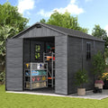 UDPATIO Outdoor Resin Storage Shed 8 x 10 FT, Plastic Storage Shed with Floor Large Outdoors Garden Tool Storage Shed Outside Clearance Shed with Lockable Door for Bike, Backyard, Patio, Dark Grey