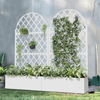 Casaphoria Metal Raised Garden Bed with Trellis and Wheels, 72"x35"x16" Arched Planter Box for Climbing Plants, Vegetables & Vines, Features Drainage Holes and Privacy Screen (White-Rhombus)
