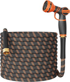 Giraffe Tools Non-Expandable Garden Hose 75FT 1/2” Lightweight Flexible Water Hoses Burst 600 psi with 9 Spray Function Nozzle Heavy Duty Hose