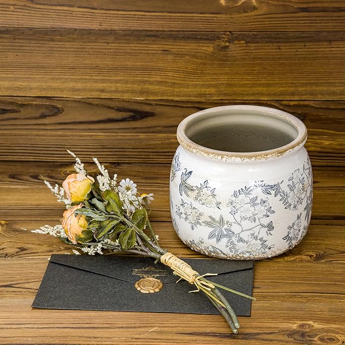 Dosayes Vintage Ceramic Ice Crack Flower Pot with Drainage Holes, Country Rustic Planters for Indoor and Outdoor,Tuscan Decor,Home,Living Room, Garden Decor, Gardening Gift (Farmhouse)