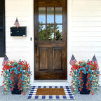 Artificial Hanging Petunias Flowers for Outdoor, 8pcs Fake Plants Long Vine Morning Glory Eucalyptus, UV Resistant Realistic Faux Greenery Outside Patio Porch Garden Spring Decor, Red Blue White