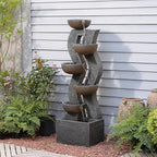 Bumilgar 52.8 Tall Garden Water Fountain Outdoor for Garden, Patio, Backyard, Deck, Porch and Home Art Decor, 6 Tiers Modern Cascading Large Outdoor Fountain with Lights