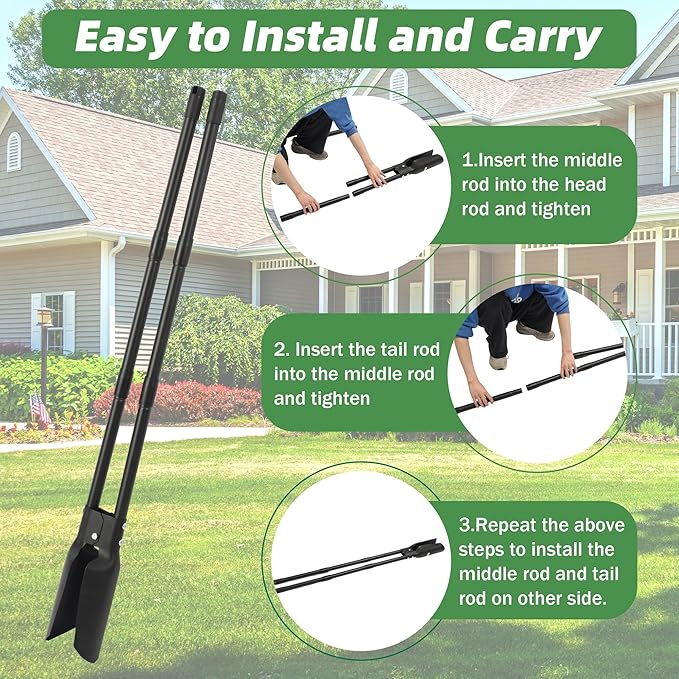 LLARGUEST Post Hole Digger for Gardening, 54 Inch Heavy Duty Metal Hole Digger Tool for Digging,Black Manual Tool for Transplanting, Camping,