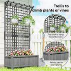 Outsunny Wood Planter with Trellis, Raised Garden Bed for Climbing Plants w/Drainage Holes and Roof, 35.5" x 17.75" x 72", Dark Gray