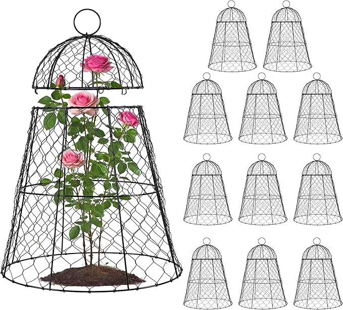 FRUITEAM 12Pcs Wire Plant Covers, 13×15.74in Large Plant Protectors from Animals, Chicken Wire Cloche Plant Cages for Outdoor Plants, Vegetables
