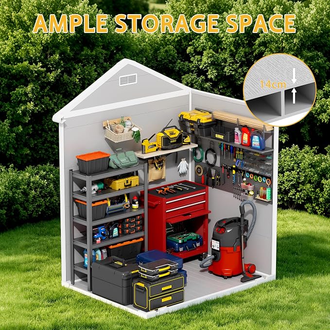 PIPLEO 6x4 FT Resin Outdoor Storage Shed with Floor, Plastic Garden Storage Shed with Lockable Door & Vent, All Weather Versatile Tool Shed for Backyard, Patio, Lawn, Cloud Gray