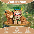 Funny Tiki Highland Cow Solar Garden Statue with LED Light - Outdoor Yard Lawn Patio Decor - Great Birthday Housewarming Gift for Women, Mom, Grandma