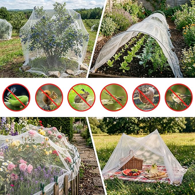Ultra Fine 10'x20' Garden Netting,Pest Barrier & Bird Netting, Plant Mesh Net Row Cover for Garden,Greenhouse,Patio,Raised Beds, Protecting Vegetables, Flowers, Trees