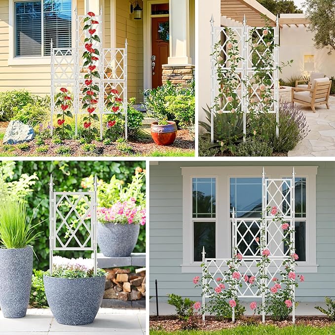 5.25FT Garden Trellis Support Fence,Metal Wall Lattice Climbing Frame for Climbing Plants Outdoor, White Iron Pipe Fence for Potted Plants Indoor for Ivy Vines Vegetable Flower, Patio, Lawn, Yard