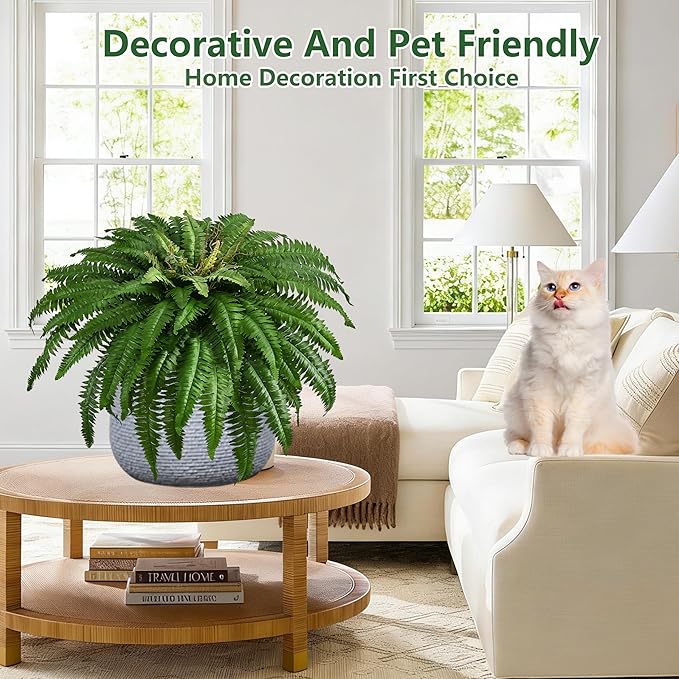 48In Artificial Boston Ferns Bush, Set of 2 Large Faux Ferns Plants, 67 Branches Fake Ferns for Home Living Room Decor, Indoor and Outdoor