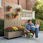 Casaphoria Metal Raised Garden Bed with Trellis and Wheels, 72"x47"x16" Arched Planter Box for Climbing Plants, Vegetables & Vines, Features Drainage Holes and Privacy Screen, Grey-Square