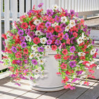 INQCMY 2Pcs Artificial Fake Hanging Flowers for Outdoors UV Resistant Artificial Plants for Spring Summer Decor Look Real Faux Flowers for Outside Home Planter Porch Patio Decor