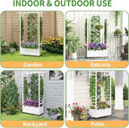 Raised Garden Bed with Trellis & Hanging Roof, Weatherproof Metal Planter Box with Wheels, Garden Arch Trellis for Outdoor Climbing Plants Vines Flowers, 74" H x 44" L x 17" W, White