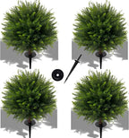 24.5 Inch (H) Artificial Cedar Topiary Ball Trees, Set of 4 Fake Shrub Bushes with Ground Spike, UV Resistant Faux Cypress Greenery Decor for Outdoor Garden, Patio, Front Porch, and Indoor Use