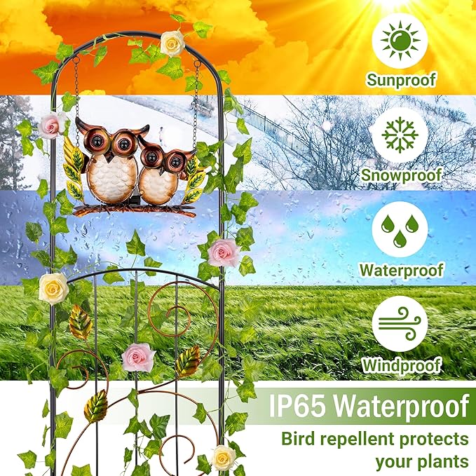 Metal Trellis for Spring,Voumsil Owl Plant Trellis with Solar Lght,for Climbing Plants Outdoor,Garden Decorations Outdoor,Spring Garden Decor,Court Yard,Balcony
