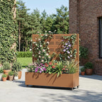 Casaphoria Metal Raised Garden Bed with Trellis and Wheels, 47"x47"x16" Planter Box for Climbing Plants, Vegetables & Vines, Features Drainage Holes and Privacy Screen, Brown-Harold