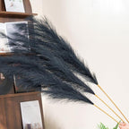Premium Faux Black Pampas Grass Decor 8pcs 43.3″ – Jet Black Tall Dramatic Feather Flowers, No Assembly 18-Branch One-Piece Stems for Modern Gothic Wedding & Luxe Home Decor, Floor Vase Statement