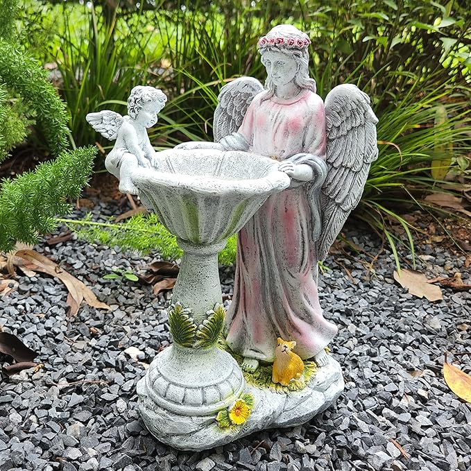 Solar Garden Statue Outdoor Decor, Angel Garden Figurine with Color Changing Light Waterproof Outdoor Statue Resin Sculpture Lawn Ornament for Patio Lawn Yard Christmas Birthday Housewarming Gift