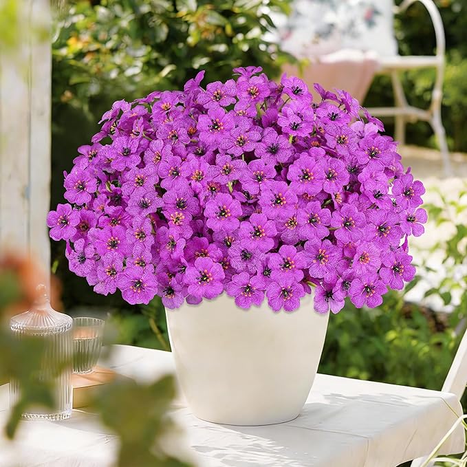 AmyHomie 20 Bundles Artificial Flowers for Outdoor Outside Spring Summer Decoration UV Resistant Faux Flowers No Fade Fake Plastic Plants Garden Porch Window Box Decorating (Purple)