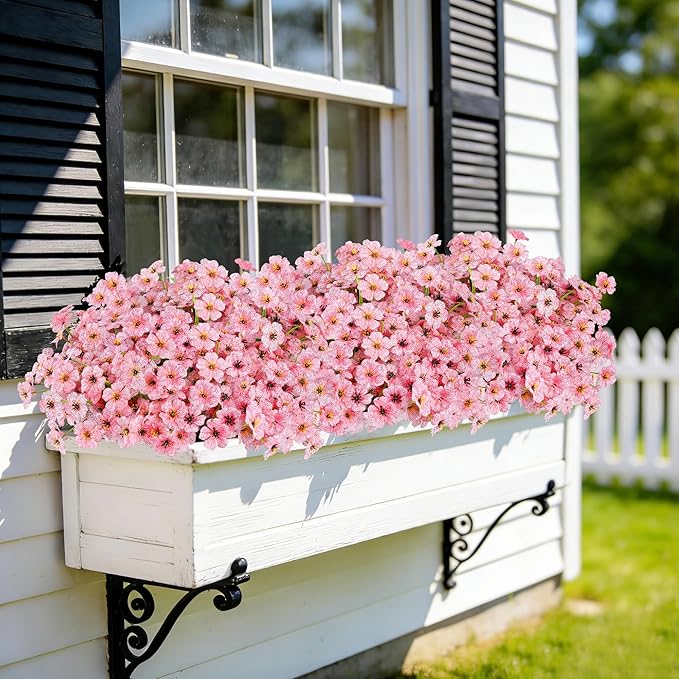 AmyHomie 20 Bundles Artificial Flowers for Outdoor Outside Spring Summer Decoration UV Resistant Faux Flowers No Fade Fake Plastic Plants Garden Porch Window Box Decorating (Pink)