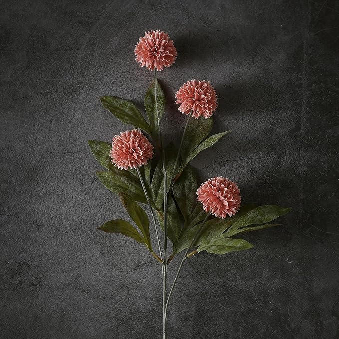 VIERENA 6 Pcs Faux Silk Pompon Mum Artificial Flowers for Vase -27", Bulk Fake Chrysanth Branches with Stems for DIY Bouquet Centerpieces Wedding Fillers Arrangements Shower Decorations (Dusty Pink)