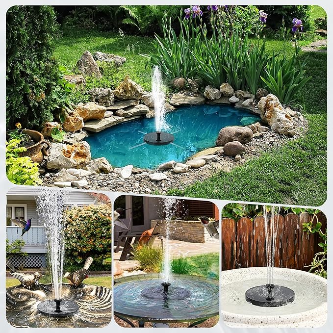 Solar Water Fountain for Bird Bath Solar Pump for Fountain New Upgraded Mini Solar Powered Fountain Pump 1.4W with 6 Nozzles Free Standing Solar Panel Kit Water Fountain for Garden Outdoor Garden