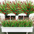 Roberly 24 Bundles Artificial Plants Outdoor, Fake Lavender Flowers UV Resistant Faux Shrubs Plastic Flowers Fake Greenery Plants for Porch Garden Window Box Home Indoor Outdoor Decorations, Red