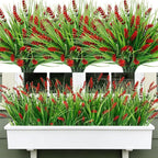 Roberly 24 Bundles Artificial Plants Outdoor, Fake Lavender Flowers UV Resistant Faux Shrubs Plastic Flowers Fake Greenery Plants for Porch Garden Window Box Home Indoor Outdoor Decorations, Red